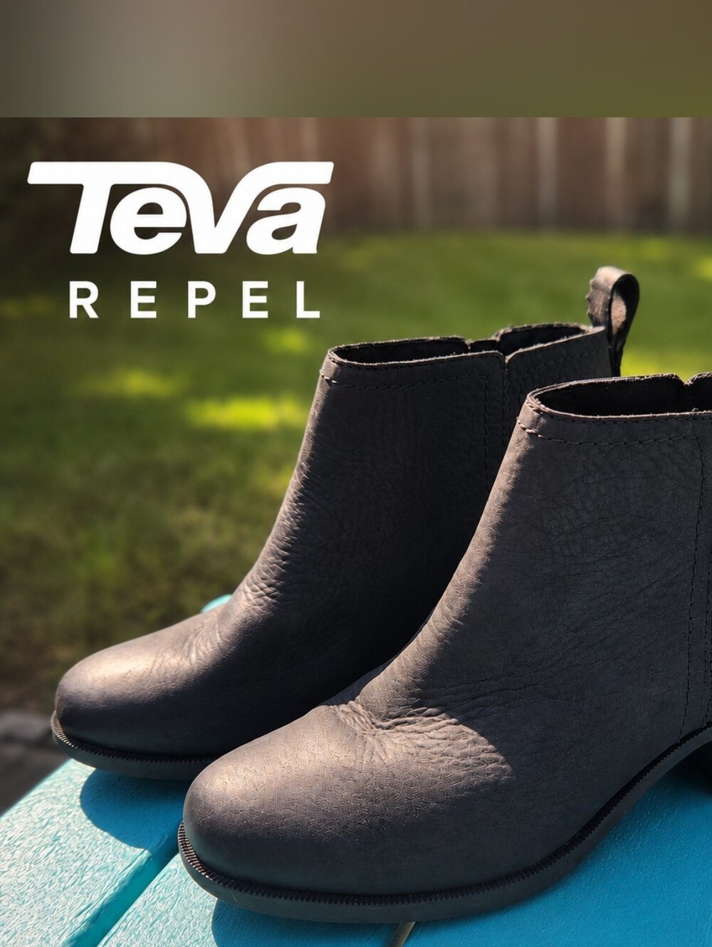 Teva Repel Water Resistant Black Leather Ankle Boots Size 6.5